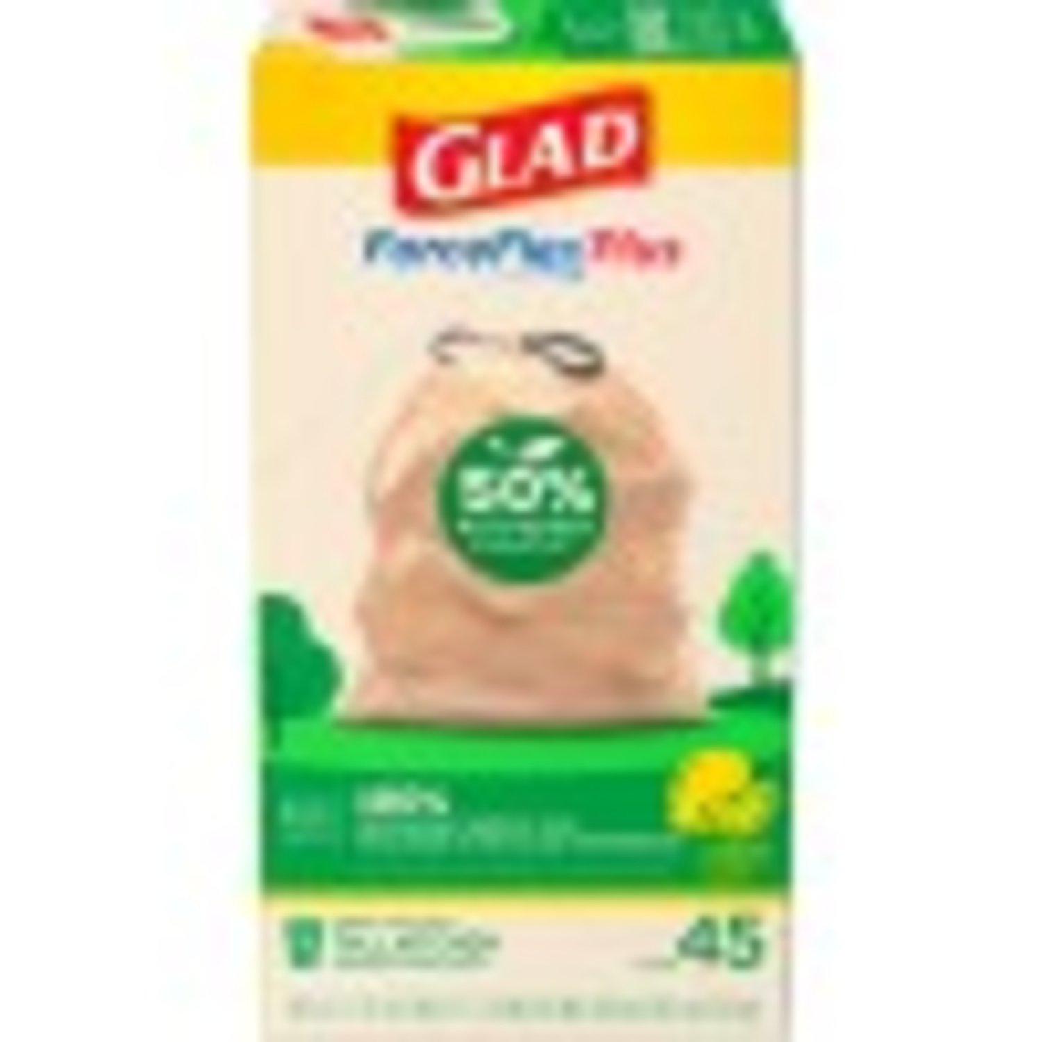 Glad ForceFlex Tall Kitchen Drawstring Trash Bags, 13 Gallon, 45 Count