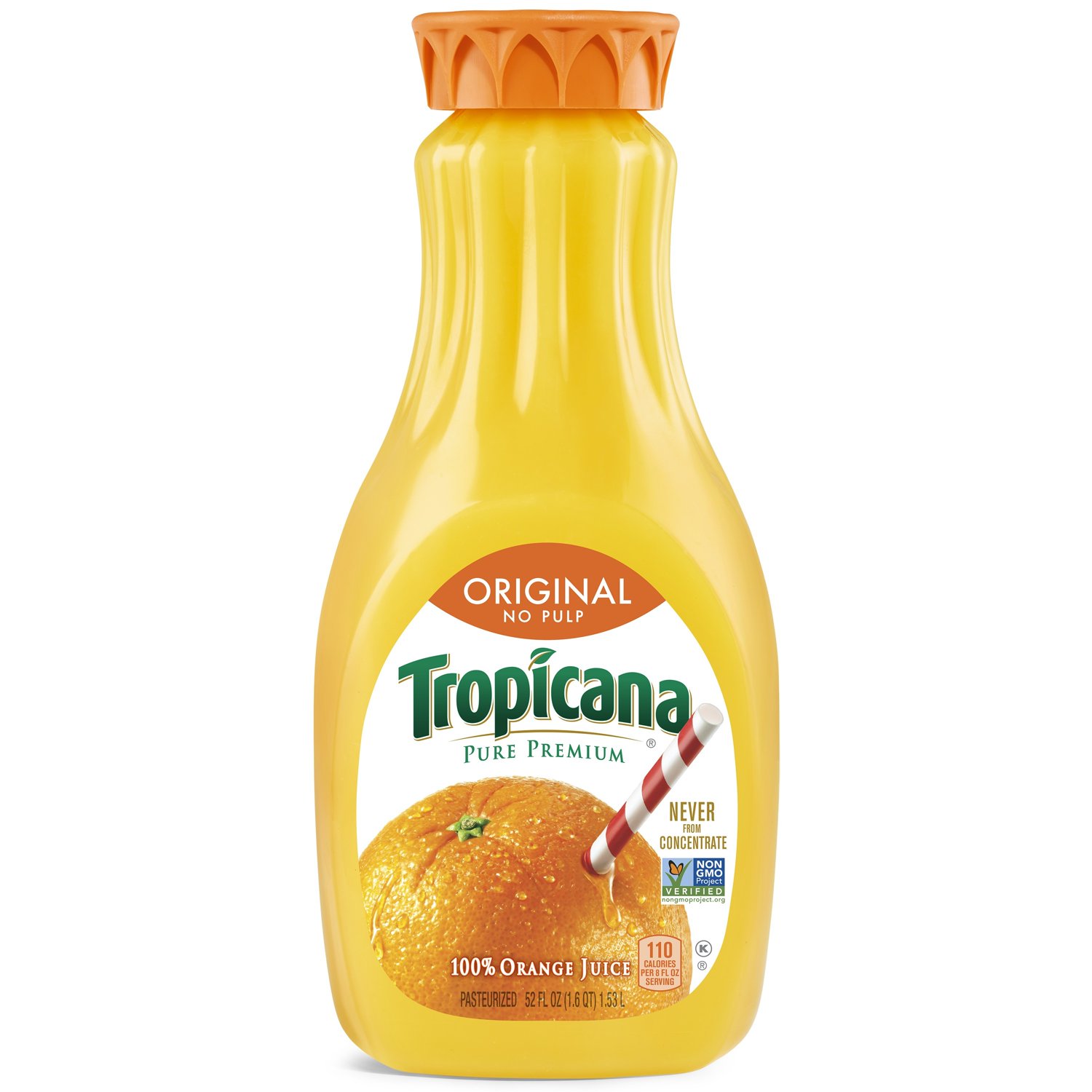 Tropicana Orange Juice, No Pulp, 52 fl oz Chilled Bottle